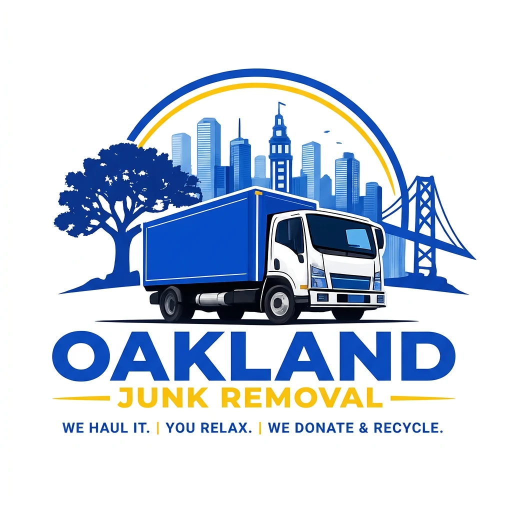 Oakland Junk Removal, blue dump truck logo
